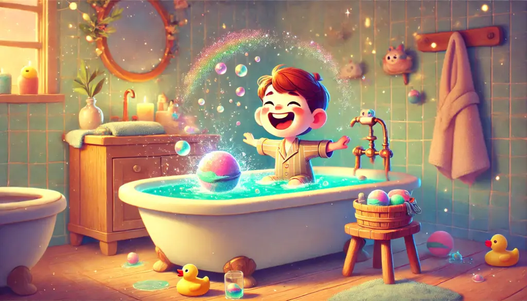 バスボムとバスソルトの違いをイメージしたカラフルなイラスト