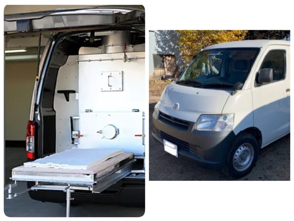 ペットの個別火葬車のイメージ。社名などはなくシンプルな見た目。環境にも配慮しており無臭。