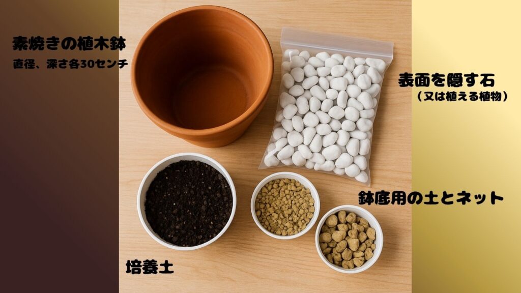 ハムスターの供養に使うプランターの準備をしている写真