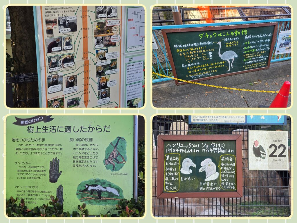 飼育員さんいよる動物の解説パネル各種