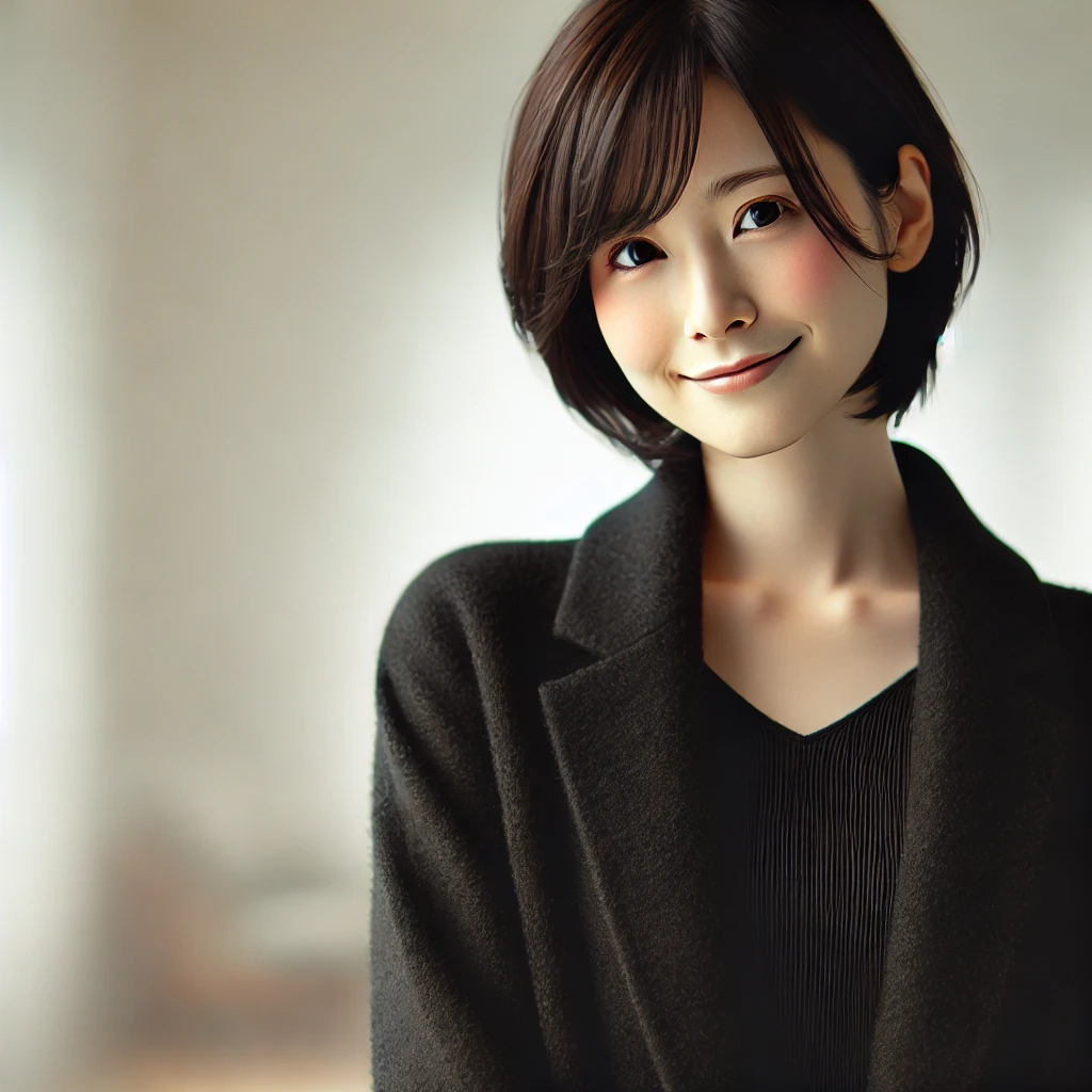 黒い服を着たメタル系ファッションの女性が、やさしく微笑んでいる写真です。強そうに見られがちなメタル女子の印象とは違い、柔らかく親しみやすい表情が伝わり、誤解を解くイメージとして最適な一枚です。
